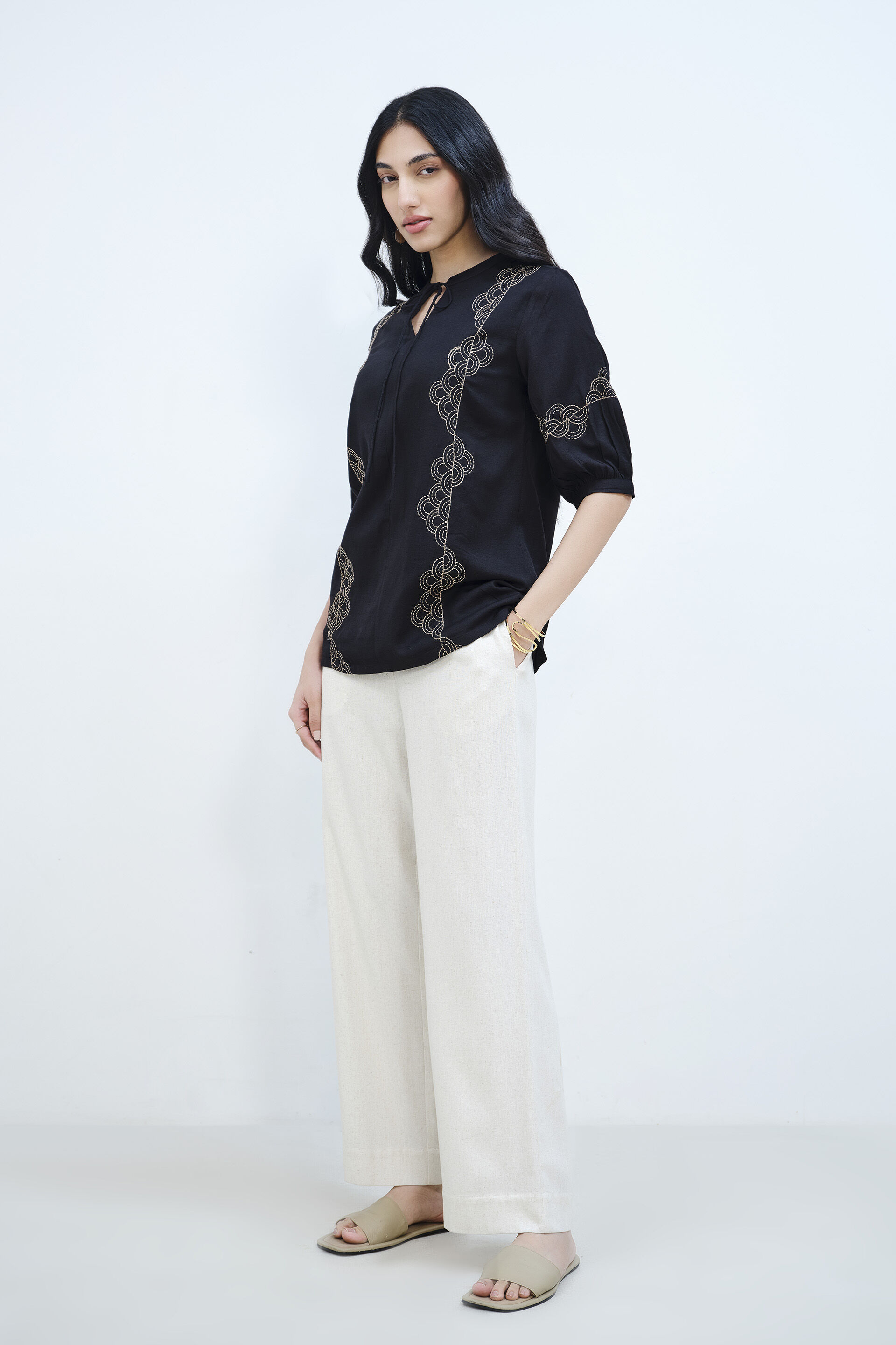 Black Embroidery Top, Black, image 3